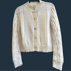 Feller Brand Women's Cream Cable Knit Button Down Cardigan